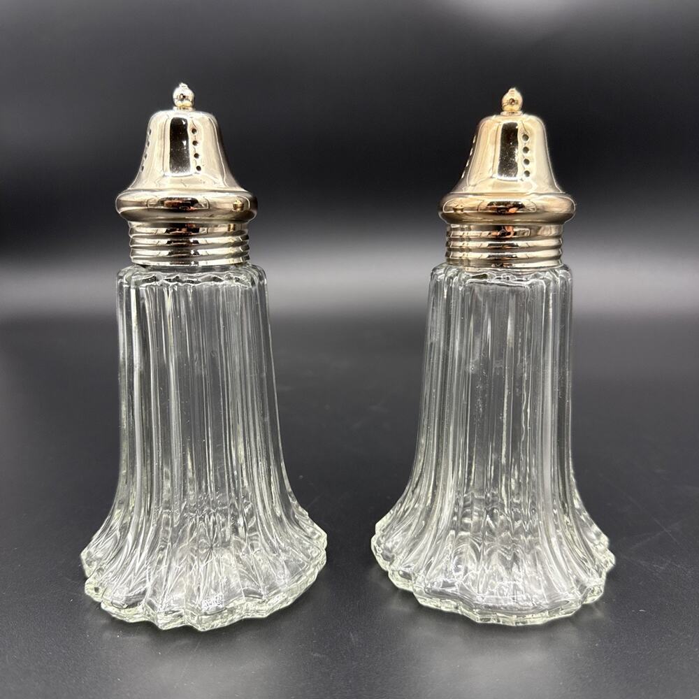 Vintage Leonard Crystal SilverPlated 6" Tall Salt & Pepper/Sugar Shakers